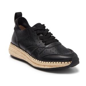 TOD'S GOMMA RUN RAFFIA BLACK LEATHER PERFORATED ESPADRILLE SNEAKERS